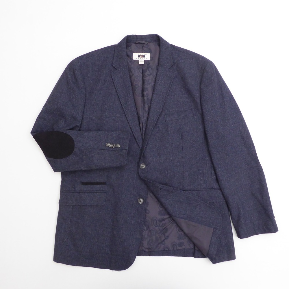 Joseph Abboud Mens Blazer Coat Jacket Navy Blue Wool Blend Elbow Patches XXL
